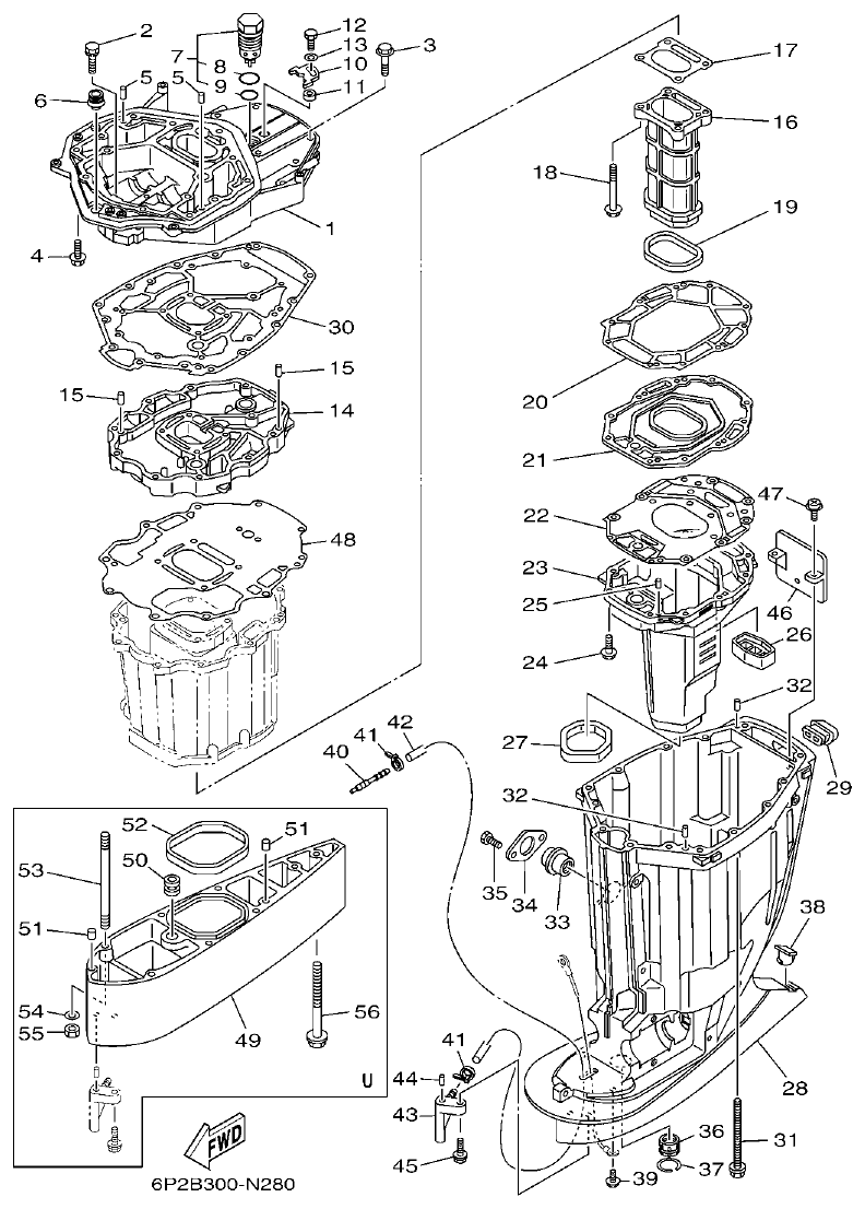 Yamaha F200CET, F225BET, FL200CET, FL225BET UPPER CASING parts diagram
